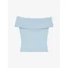 Maje Womens Blue Sky Ribbed Bardot-neck Stretch-knit Top In Blue