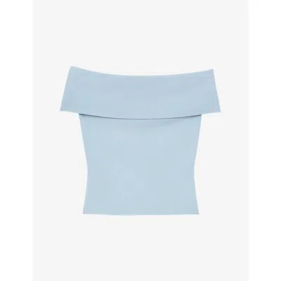 Maje Womens Blue Sky Ribbed Bardot-neck Stretch-knit Top