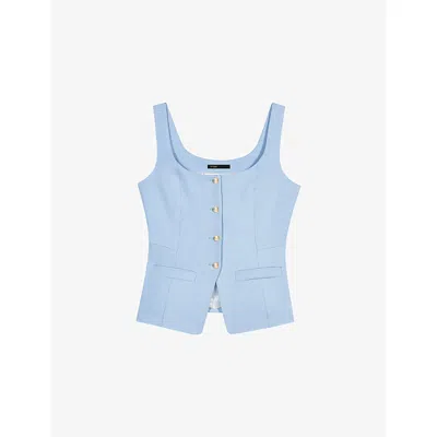 Maje Womens  Tailored Square-neck Stretch-woven Waistcoat In Blue