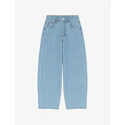 Maje Womens Blue Sky Textured Balloon Denim Jeans