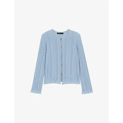 Maje Womens Blue Sky Two-in-one Openwork Knitted Cardigan