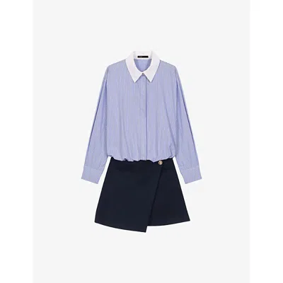 Maje Womens Blue Sky Two-in-one Striped Cotton Shirt Dress
