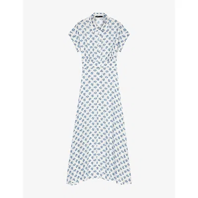 Maje Womens Blue Small Flowers Print Floral-print Short-sleeved Woven Maxi Dress