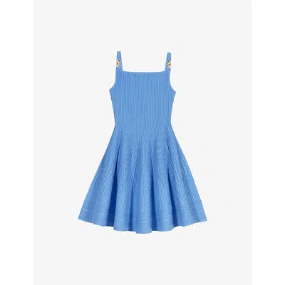 Maje Womens Square-neck Ribbed Knitted Mini Dress Blue