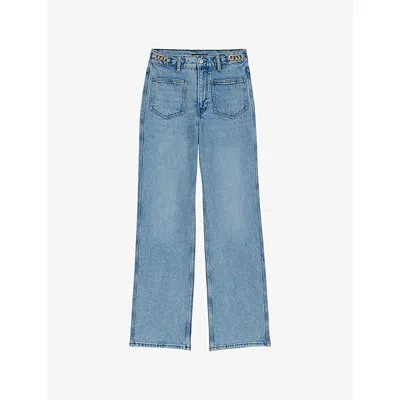 Maje Womens Blue Straight-leg Faded-wash Denim Jeans