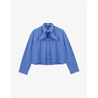 Maje Womens Blue Striped Rhinestone-embellished Cotton Shirt