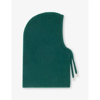 Maje Womens Bottle Green Ribbed Wool-blend Balaclava