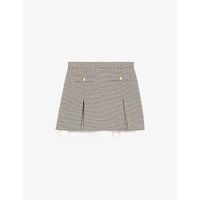 Maje Womens Brown Checks Houndstooth Contrast-trim Stretch-woven Mini Skirt In Multi