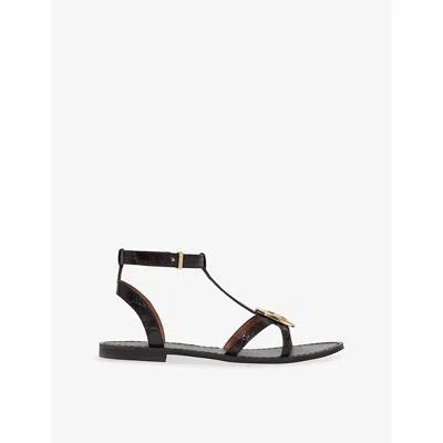 Maje Womens Brown Hardware Flat Leather Sandals Eur 38/5 Uk In Black