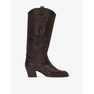 Maje Womens Brown Knee-length Heeled Leather Cowboy Boots Eur 39 / 6 Uk