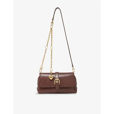 Maje Miss M Leather Shoulder Bag In Brown