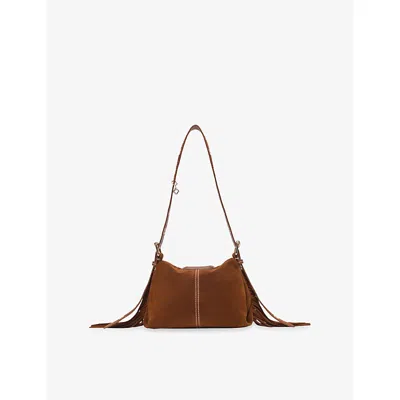 Maje Womens Brown Miss M Mini Suede Shoulder Bag