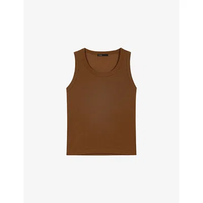 Maje Womens Brown Ribbed Lyocell Vest Top