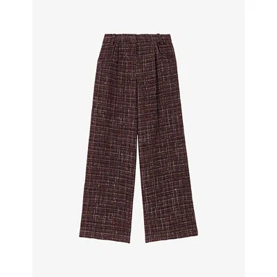 Maje Womens Brown Sequin-embellished Wide-leg Tweed Trousers