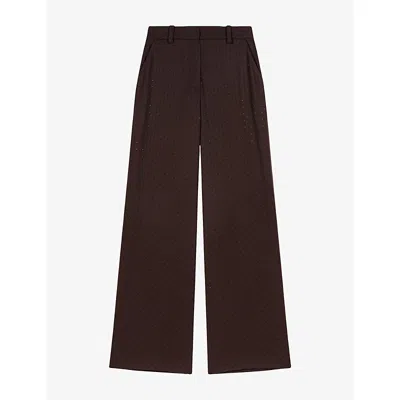 Maje Womens Brown Tailored Rhinestone-embellished Stretch-woven Suit Trousers