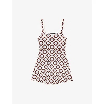 Maje Crochet Floral Mini Dress In Brown