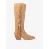 MAJE WOMENS BRUNS FRINGED-TRIM SUEDE KNEE-HIGH BOOTS EUR 41 / 8 UK