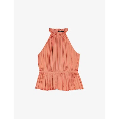 MAJE WOMENS BRUNS HALTER-NECK PEPLUM-HEM PLEATED WOVEN TOP