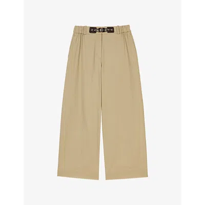 MAJE WOMENS BRUNS LOGO-EMBELLISHED STRAIGHT-LEG MID-RISE COTTON TROUSERS