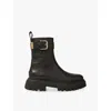 Maje Leather Ankle Boots With Buckles In Noir / Gris
