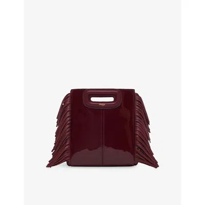 Maje Womens Burgundy Logo-embossed Fringed-trim Patent-leather Cross-body Bag