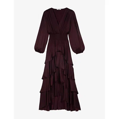 Maje Womens Burgundy Ruffled Tie-neck Woven Maxi Dress