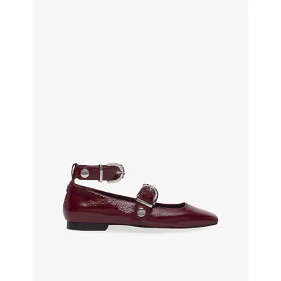 Maje Womens Burgundy Studded Square-toe Leather Mary Jane Pumps Eur 37 / 4 Uk