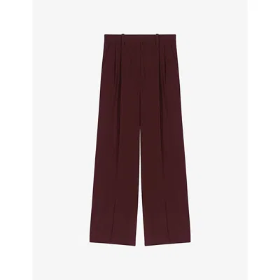 Maje Womens Burgundy Tailored Wide-leg High-rise Stretch Wool-blend Trousers In Brown