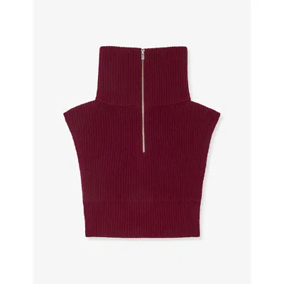 Maje Womens Burgundy Zip-up Wool And Cashmere Collar