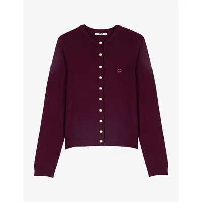 Maje Womens Buttoned Logo-embroidered Wool Cardigan Eggplant