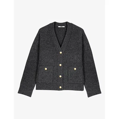 Maje Womens Button-embellished Relaxed-fit Yak Wool-blend Cardigan Grey In Gray