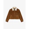 Maje Womens Camel Cropped Shearling-collar Cord Jacket In Brown