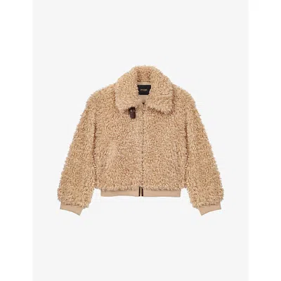 Maje Womens Camel Cropped Wide-collar Bouclé Jacket In Brown