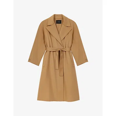 Maje Womens Camel Double-faced Relaxed-fit Wool-blend Coat In Brown