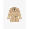 Maje Womens Camel Embroidered-trim High-neck Wool-blend Coat In Brown