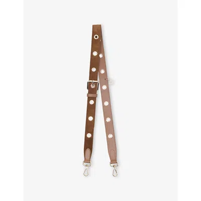 Maje Womens Camel Eyelet-embellished Suede Shoulder Strap In Brown