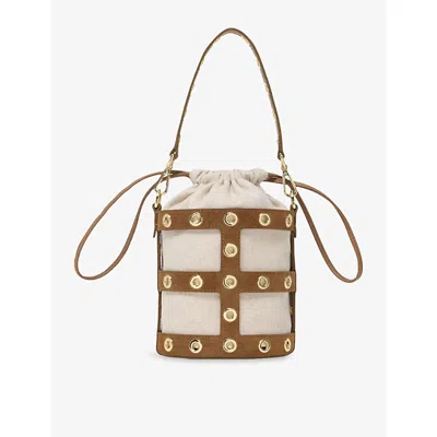 Maje Womens  Miss M Suede And Canvas Bucket Bag In Brown