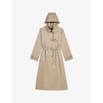 Maje Womens Camel Removable-hood Belted-waist Cotton Trench In Brown