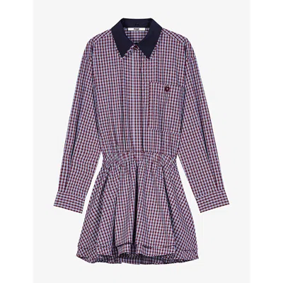 Maje Womens Checked Rhinestone-embellished Cotton Mini Dress Burgundy In Purple
