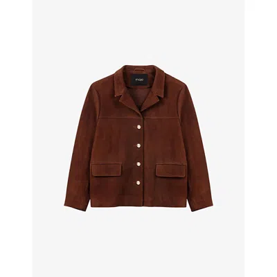 Maje Womens Chocolate Relaxed-fit Side-pocket Suede Jacket In Brown
