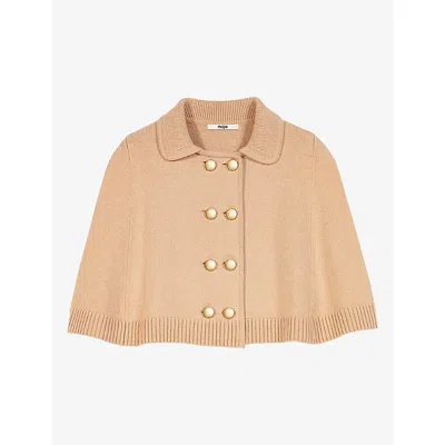 Maje Womens Collared Button-down Wool And Cashmere Blend Cape Beige