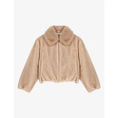 Maje Womens Collared Zip-up Faux-fur Coat Beige In Neutral
