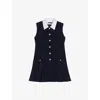 Maje Womens Navy Contrast-collar Tweed-textured Cotton-blend Mini Dress In Black