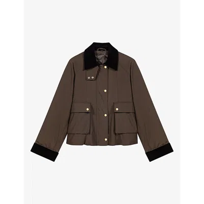 Maje Womens Corduroy-collar Side-pocket Cotton Jacket Khaki