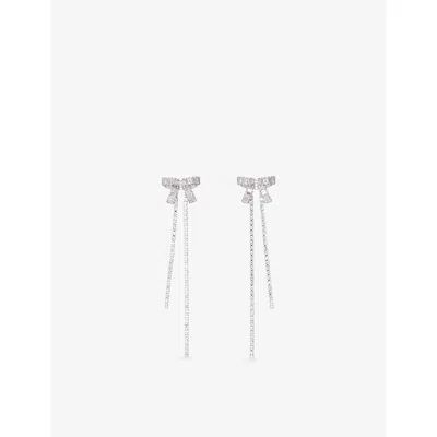 Maje Womens Cristal Bow Rhinestone-embellished Brass Drop Earrings In Transparent