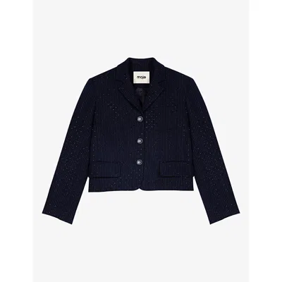 Maje Womens Cropped Embellished Woven Jacket Navy