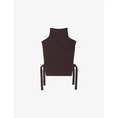 Maje Womens Dark Brown Clover-embellished Wool And Cashmere Collar