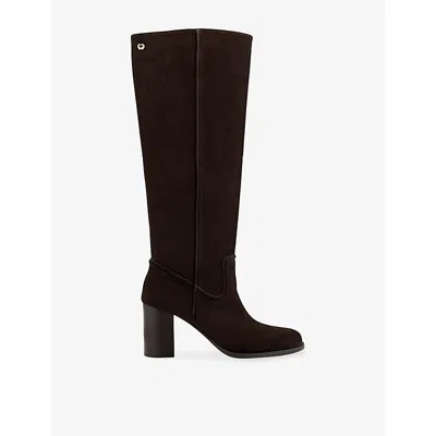 Maje Womens Dark Brown Heeled Suede Knee-high Boots Eur 39 / 6 Uk