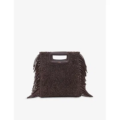 Maje Womens Dark Brown M Fringed Raffia Shoulder Bag