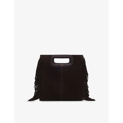 Maje Womens Dark Brown M Fringed Suede Handbag